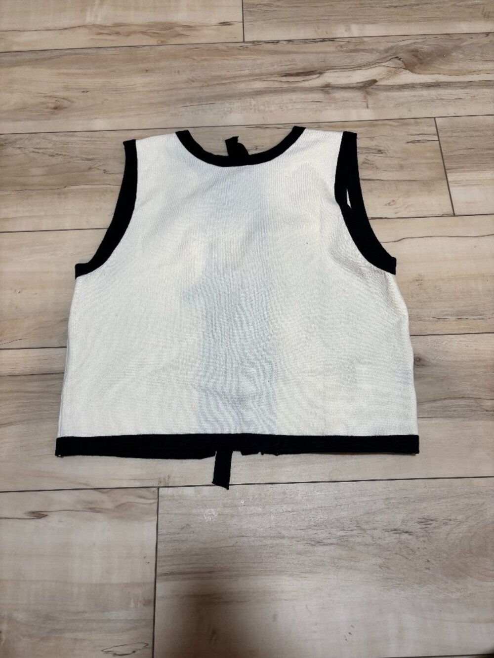 Cream & Black Trim Knit Sleeveless Top Tie Back